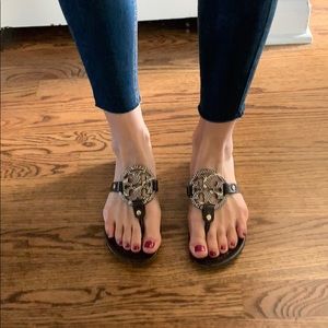 Tory Burch brown patterned Miller thong sandal